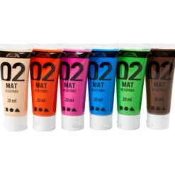 Akrylmaling matt 20 ml. - Blandet, 6 stk