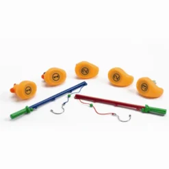Badeender, 5 stk gule 8 cm + 2 fiskestenger