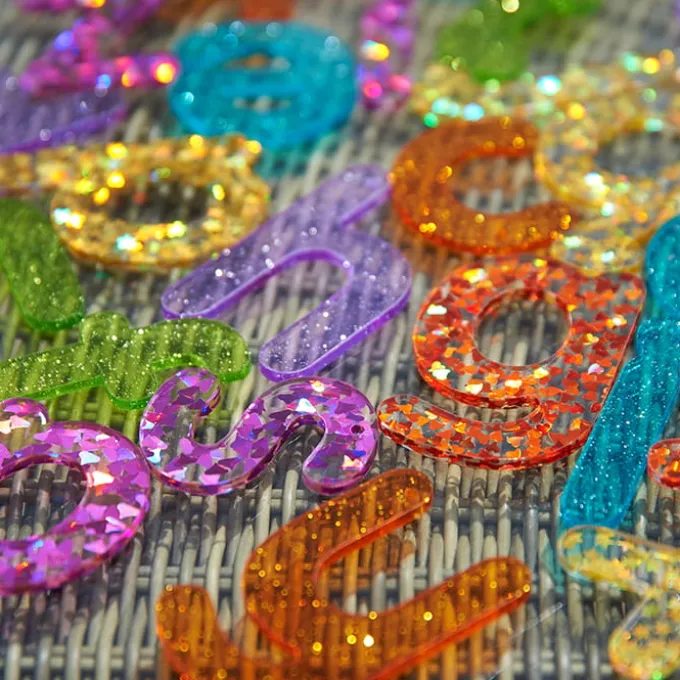 Bokstaver med glitter, 26 stk