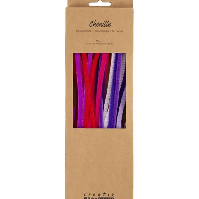 Chenille Ø6 mm. - Lilla/rosa, 25 stk
