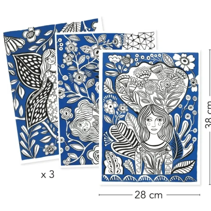 Fargeleggingsplakater - Blomster, 3 stk