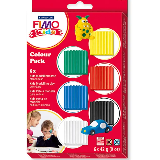 FIMO leire 42 gr. - Basisfarger, 6 stk