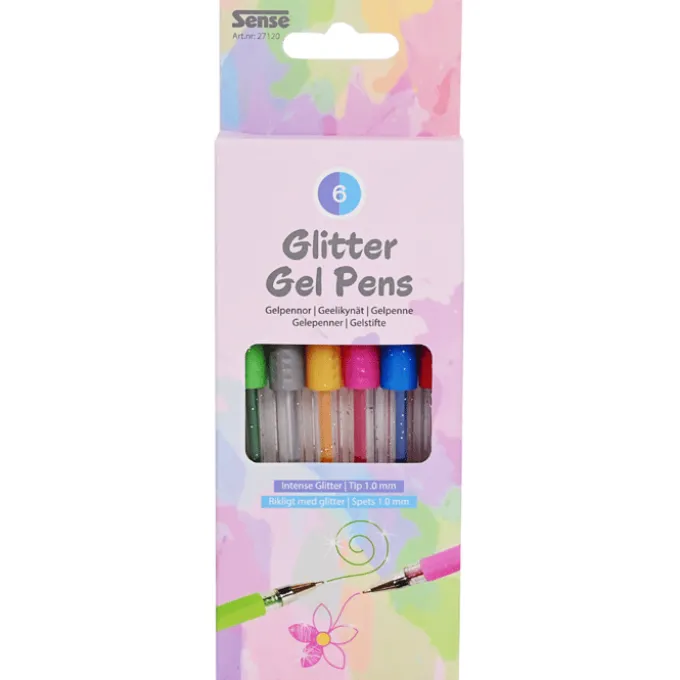 Gel-kulepenner - Glitter, 6 stk.