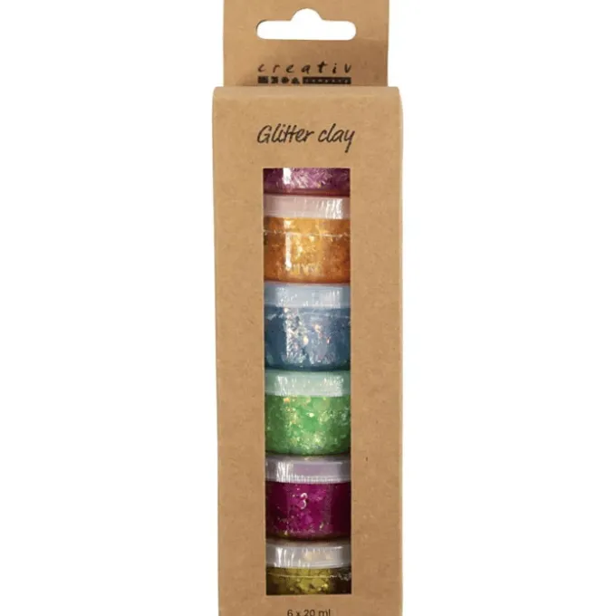Glitter Clay 6 x 20 ml - Basisfarger