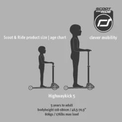 Sparkesykkel - Highwaykick 5 m. LED, Steel