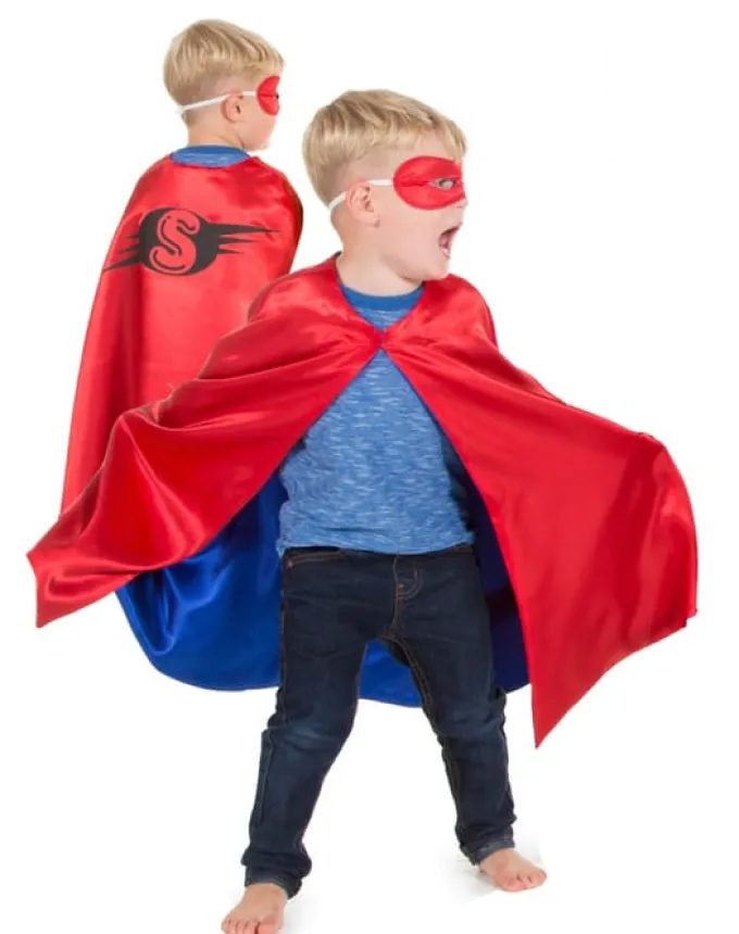 Vennbar kappe - Rød/blå superhelt (3-7 år)